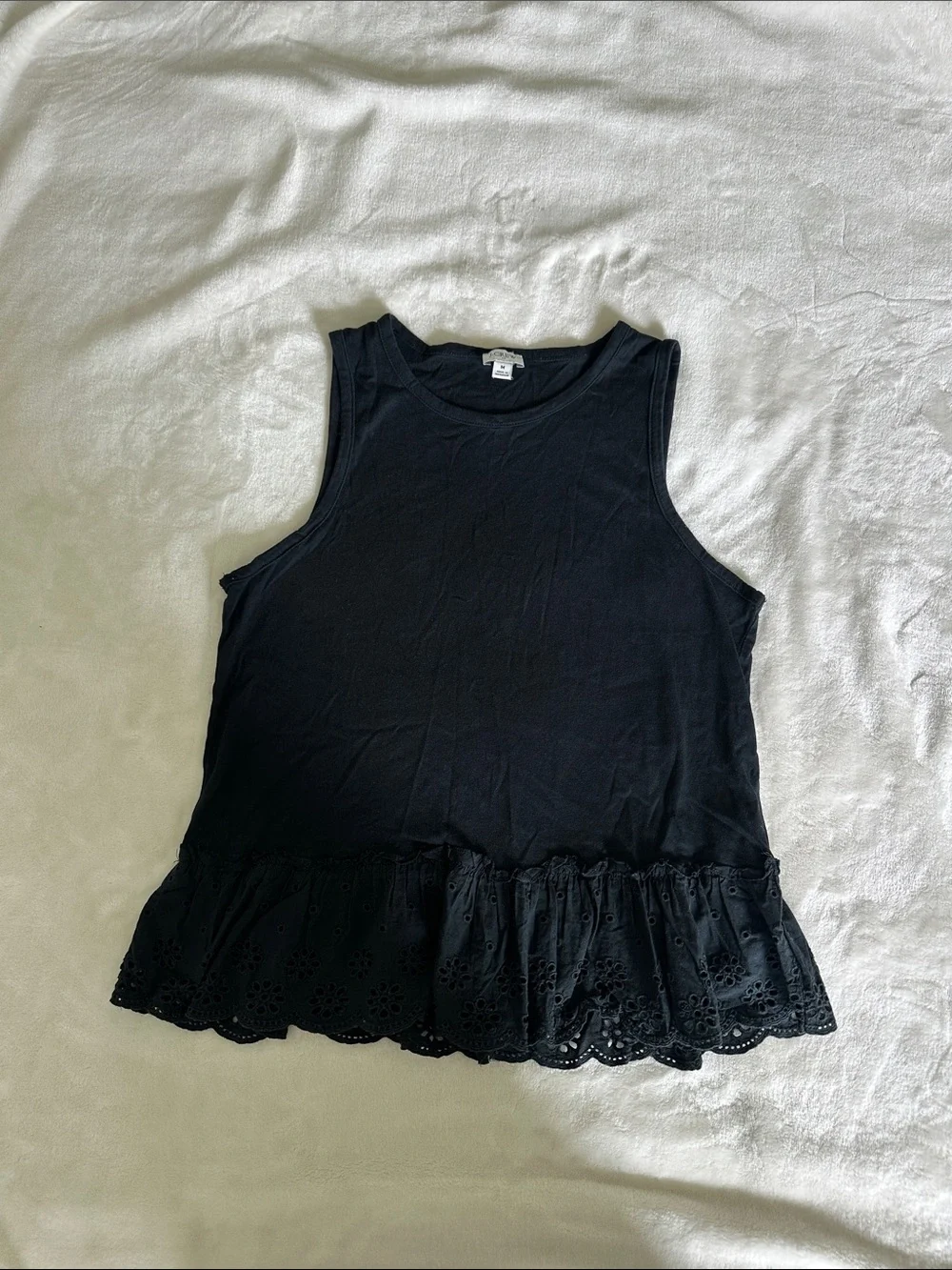 J. Crew Black Eyelet Ruffle Hem Tank